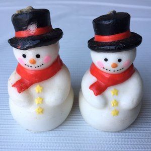 2 Vintage Wax Snowman Christmas Candles Mid Century USA Novelty Holiday Decor